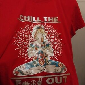 Red Tee with Mandala and Peace Graphic